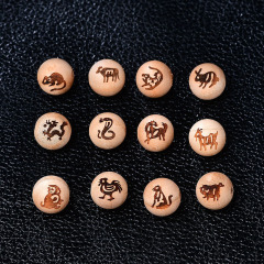 天然桃木彫刻十二生肖散珠DIY赤縄文遊びブレスレット手串部品配珠8 --- 20mm