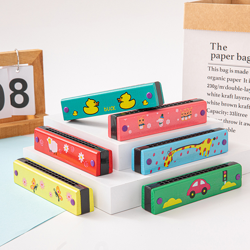 Armonica de madera de dibujos animados regalo de música para niños armónica de 16 hoyos estudiantes de primaria interés principiante tocando instrumento musical