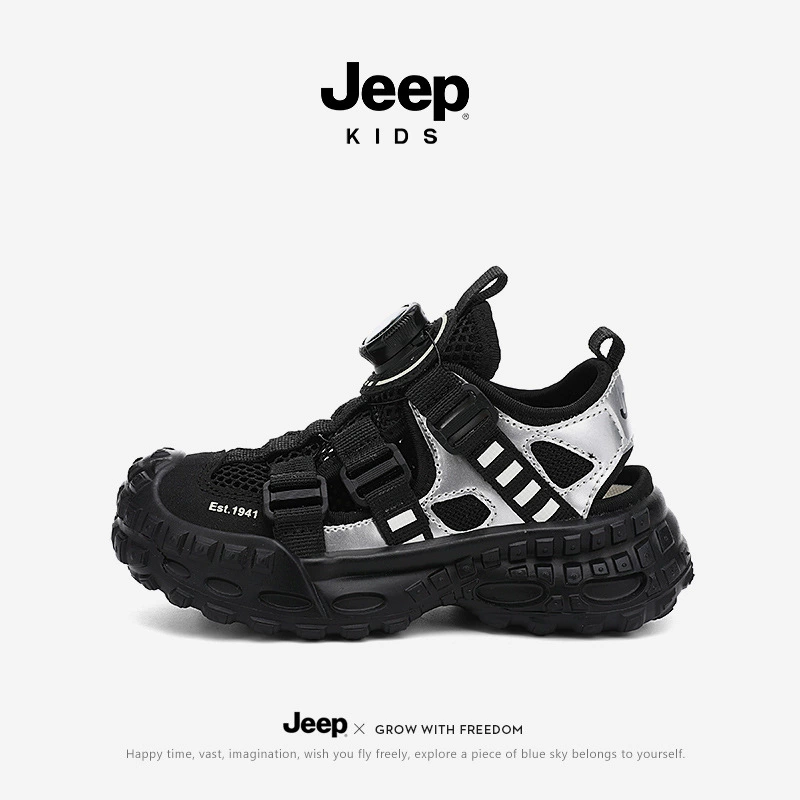 Детские сандалии Jeep, дышащая обувь для папы с вырезами, черная универсальная повседневная обувь для мальчиков, уличная повседневная походная обувь