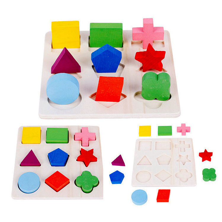 children Early education Puzzle wooden  Toys Geometry shape colour cognition Panel shape Pair Building blocks wholesale