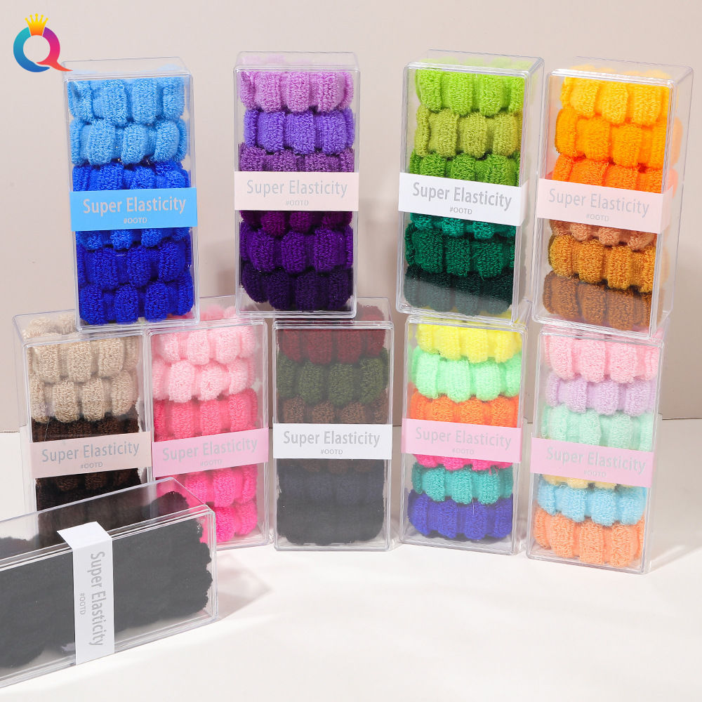 Banda para el cabello anillo de toalla elástico alto banda para el cabello sin costuras gran cabeza gruesa cuerda en caja banda de goma Simple color caramelo verano