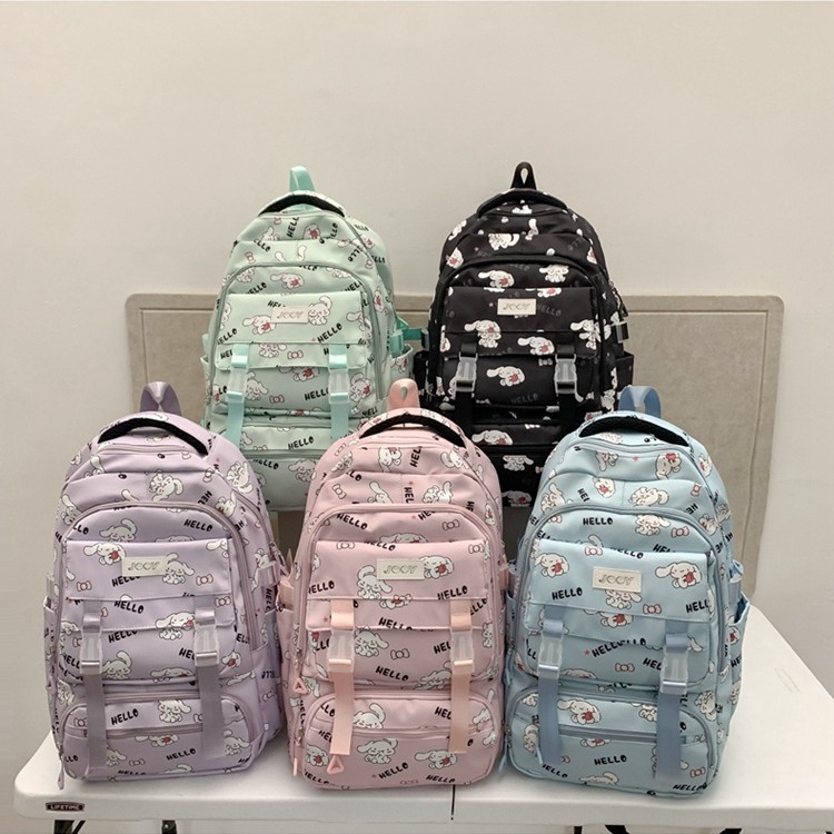 Japón lindos perros de orejas grandes inns corazón de niña impresión de dibujos animados de gran capacidad suave niña escolar mochila de hombro