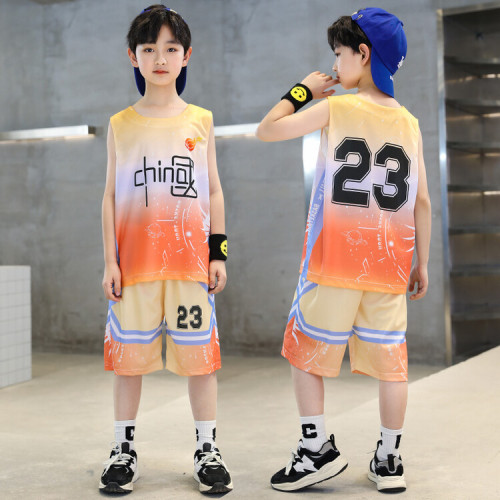 Children's Basketball Uniform Sport Set Training Outfit for Big Kids Boys Quick-Dry Short-Sleeve Short Shorts Two-Piece Summer Wear