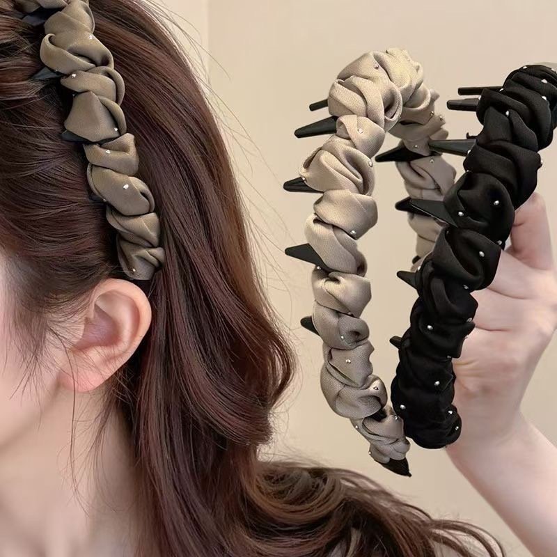 Romantic Gypsophila Satin Wrap Tooth Comb Headband Simple Fashion Fluffy High Crown Face-Slimming Small Headband Hairband