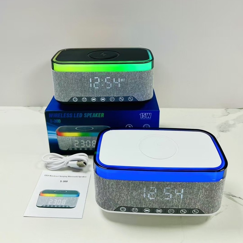 新型ホワイトノイズbluetoothスピーカー無線充電デジタル時計目覚まし時計三合一無線充電雰囲気ランプ音響|undefined