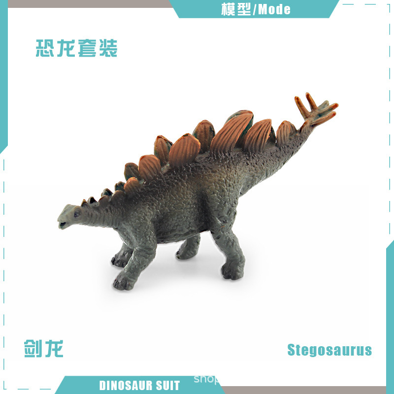 Modelos realistas de mini dinosaurios jurásicos transfronterizos: figuras de pterodáctilo, estegosaurio, parasaurolophus, velociraptor, therizinosaurus, ornithoraptor.