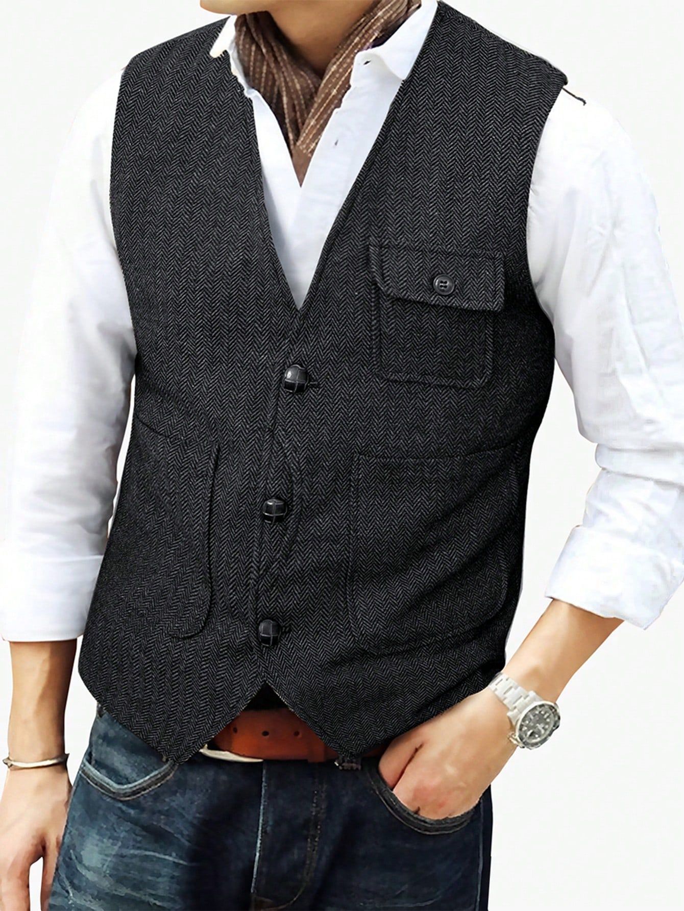 Chaleco de hombre con botones y bolsillos grandes, estilo casual de negocios, para comercio transfronterizo europeo y americano, primavera/verano 2026, modelo 230202