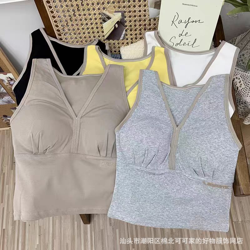 522# inventario bajo nuevo tipo de mujer cuello en V de algodón taza fija bra deportivo chaleco sexy chaleco
