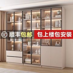 新中式书柜一门到顶加高客厅带玻璃门展示储物柜家用书房门墙书架