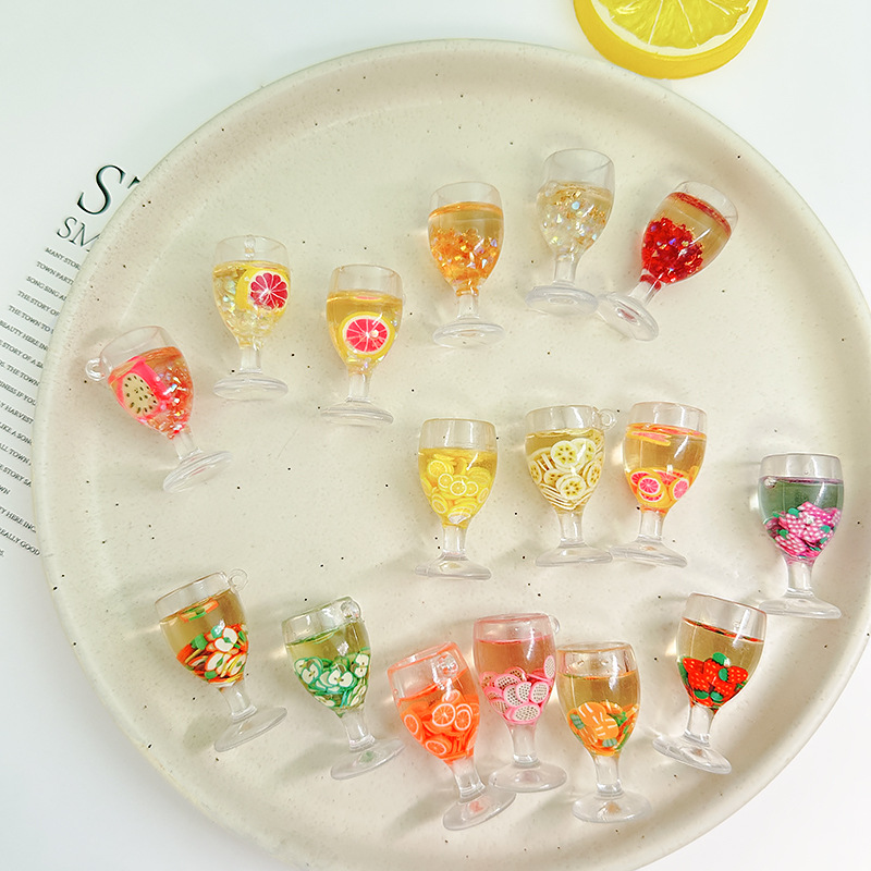 塑料仿真鸡尾酒玻璃杯水果杯 创意耳环小吊坠钥匙扣diy挂件材料