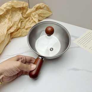 Thickened Stainless Steel Small Pot Multifunctional Cooking Sauce Cooking Bowl Anti-Scalding Wooden Handle Small Bowl Milk Food Supplement Small Pot