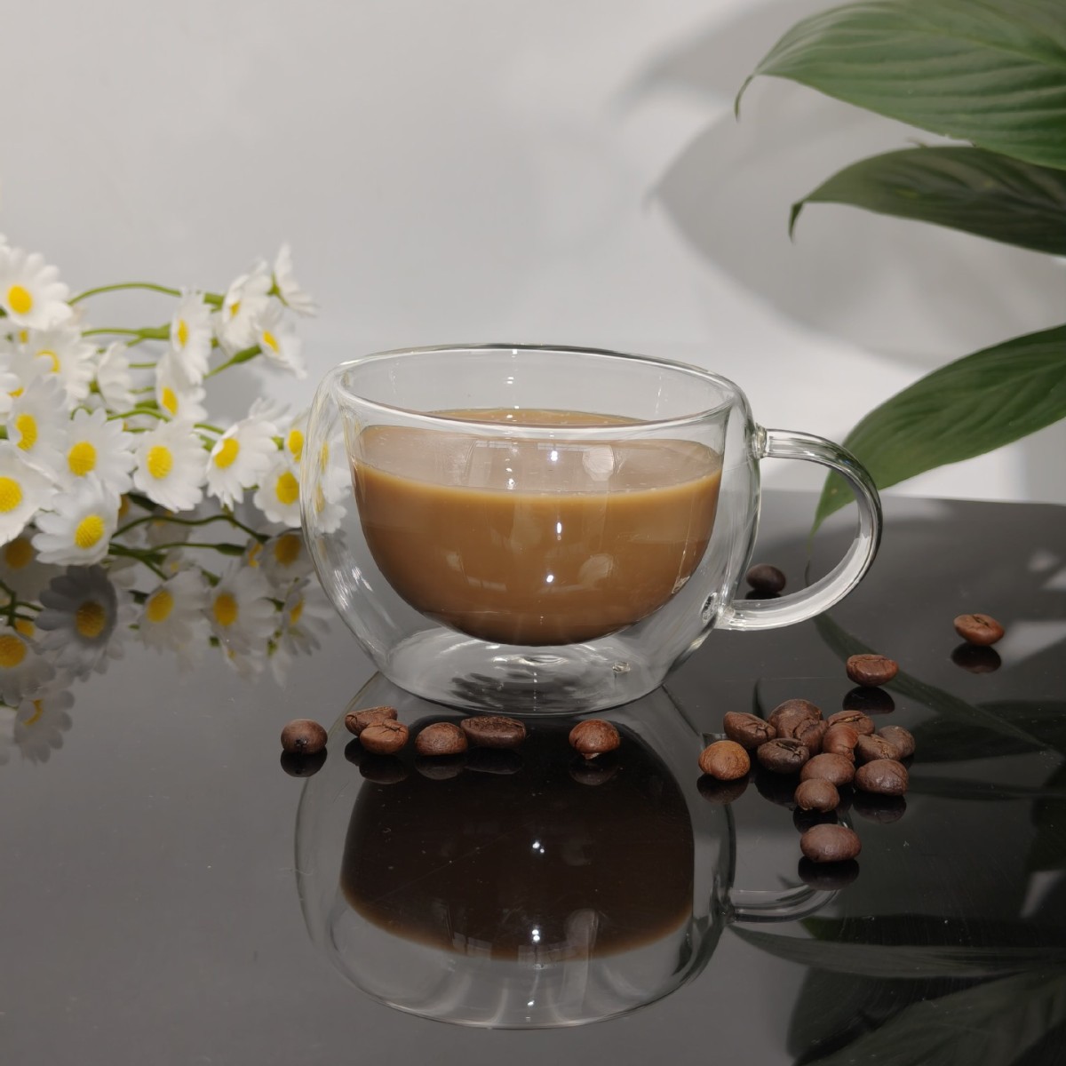 Taza de agua de café de vidrio transparente con taza de bebida de jugo de fruta doméstica taza de doble capa de aislamiento térmico