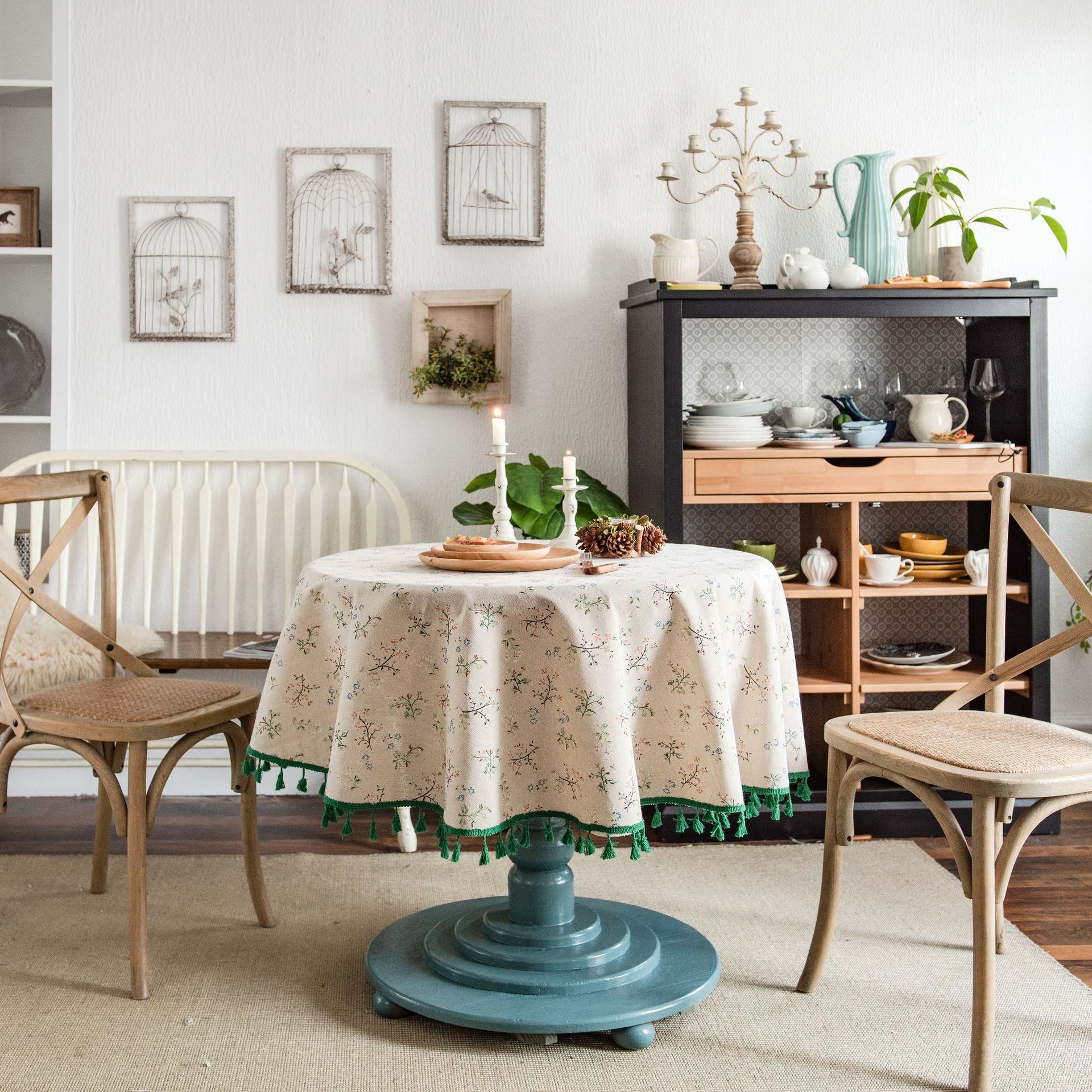 Imaki rhyme tablecloth floral printed tablecloth cotton linen round fabric small round table INS wind