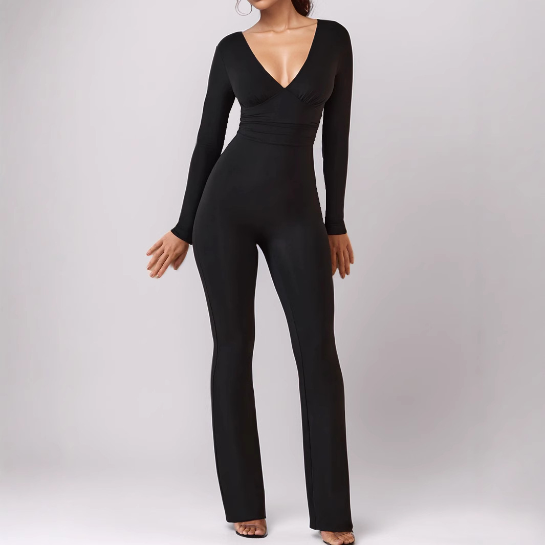 2025 primavera y verano estilo europeo y americano transfronterizo ropa femenina delgada elevación de cadera sexy cuello en V con espalda abierta mangas largas pie-corted jacket mujer image 1