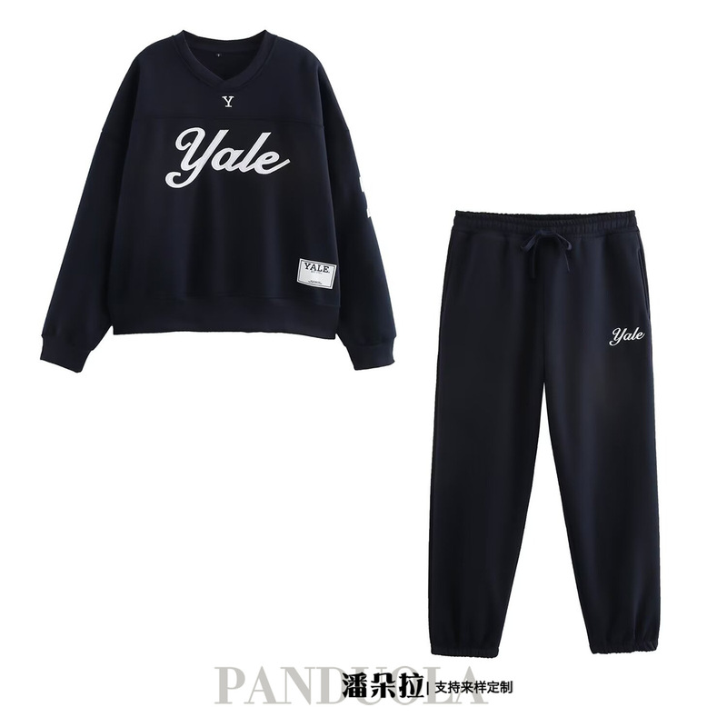 Cross-border European and American women's clothing 2025 spring new fashion Joker Yale long sleeve sweater Yale flannel jogging pants