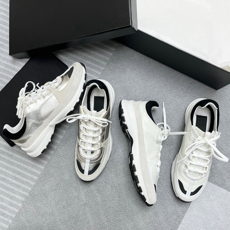 Top Quality! Excellent Product! Dongguan High-Quality Genuine Leather Sneakers, Chanel-Style Panda Dad Shoes, Gold Jogging Shoes for Women