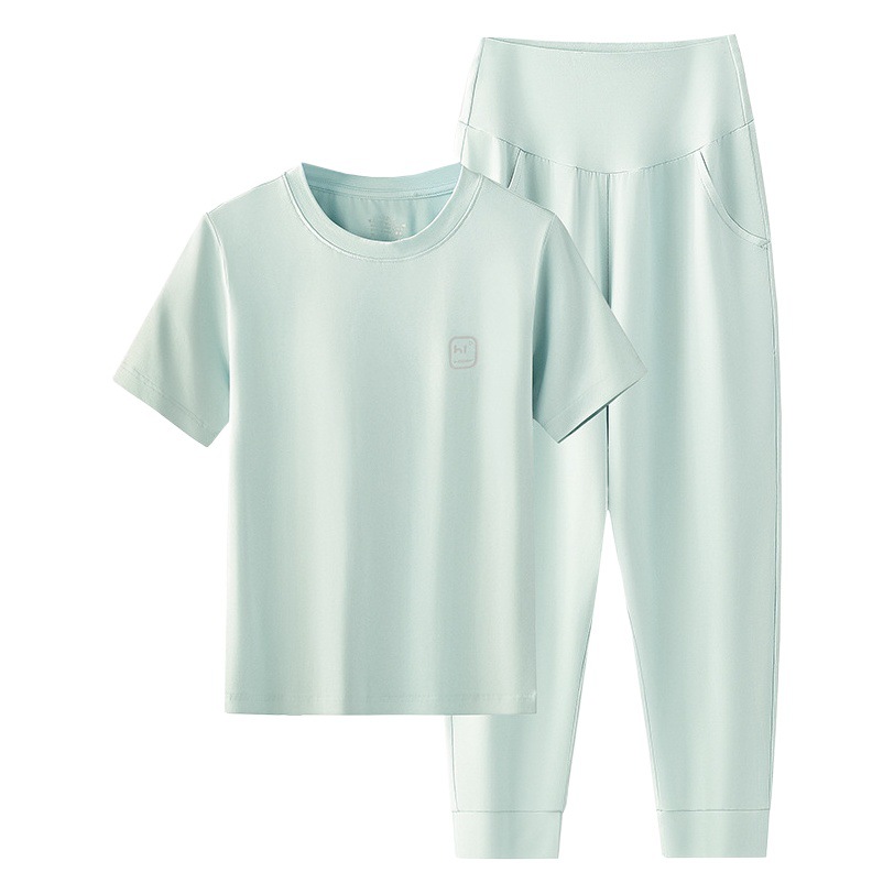 Conjunto de pijama de algodón modal para primavera y verano, pantalones cortos finos de manga larga para niños y niñas, ropa de casa de color puro, se puede usar para salir.