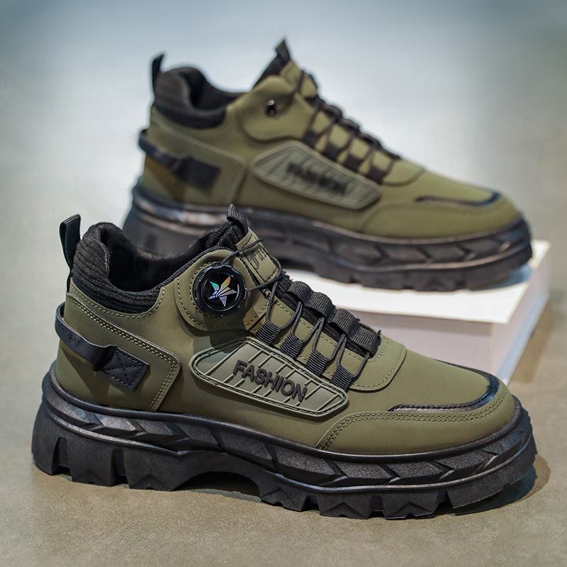 Martin botas otoño 2025 nuevo estilo de zapatos de hombre tendencia versátil impermeable antideslizante botón giratorio botas de trabajo de alto impacto explosión image 1