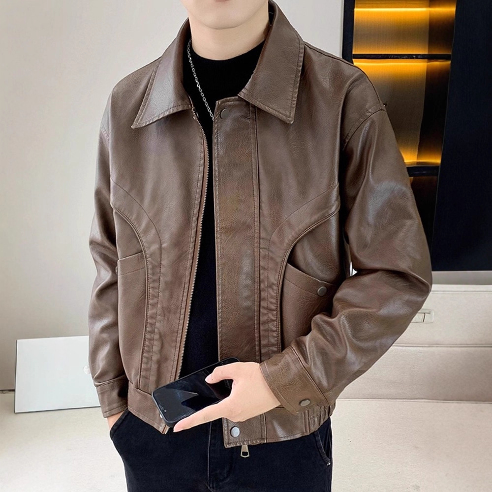 Alta sensación de locomotiva chaqueta de cuero hombre primavera y otoño 2025 nuevo estilo americano retro de alta gama chaqueta de moda de tamaño grande