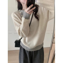 韩系~秋冬加厚羊绒密熊翻领套头衫女1020-174