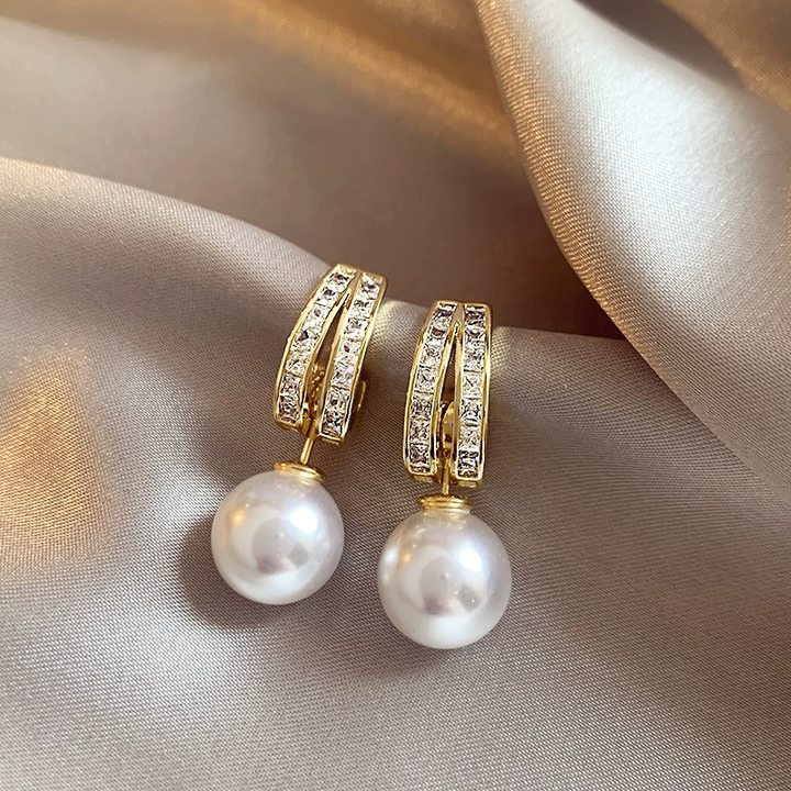 Double row pearl earrings-silver needle