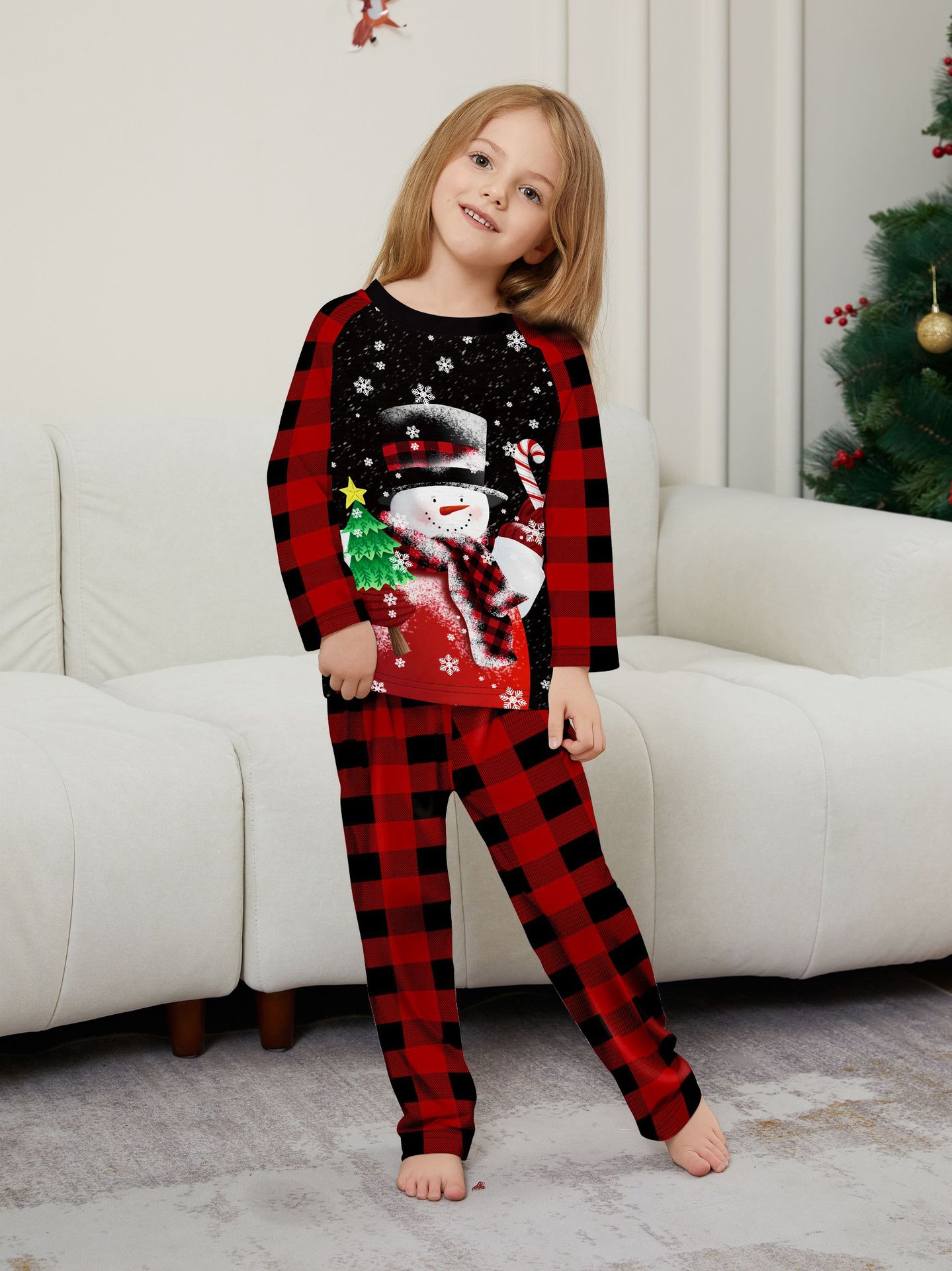 Christmas snowman candy cane snowflake Christmas family suit printed homewear sleep_voghion.com