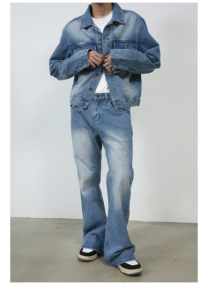 Quần jean nam ống đứng dáng suông rộng cạp vừa phong cách Hàn, vải denim giặt cổ điển — Xanh lam nhạt, Xám nhạt, Đất Sét chi tiết 13