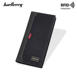 新款钱包男士长款 baellerry欧美防盗刷商务多卡位钱夹拉链零钱包