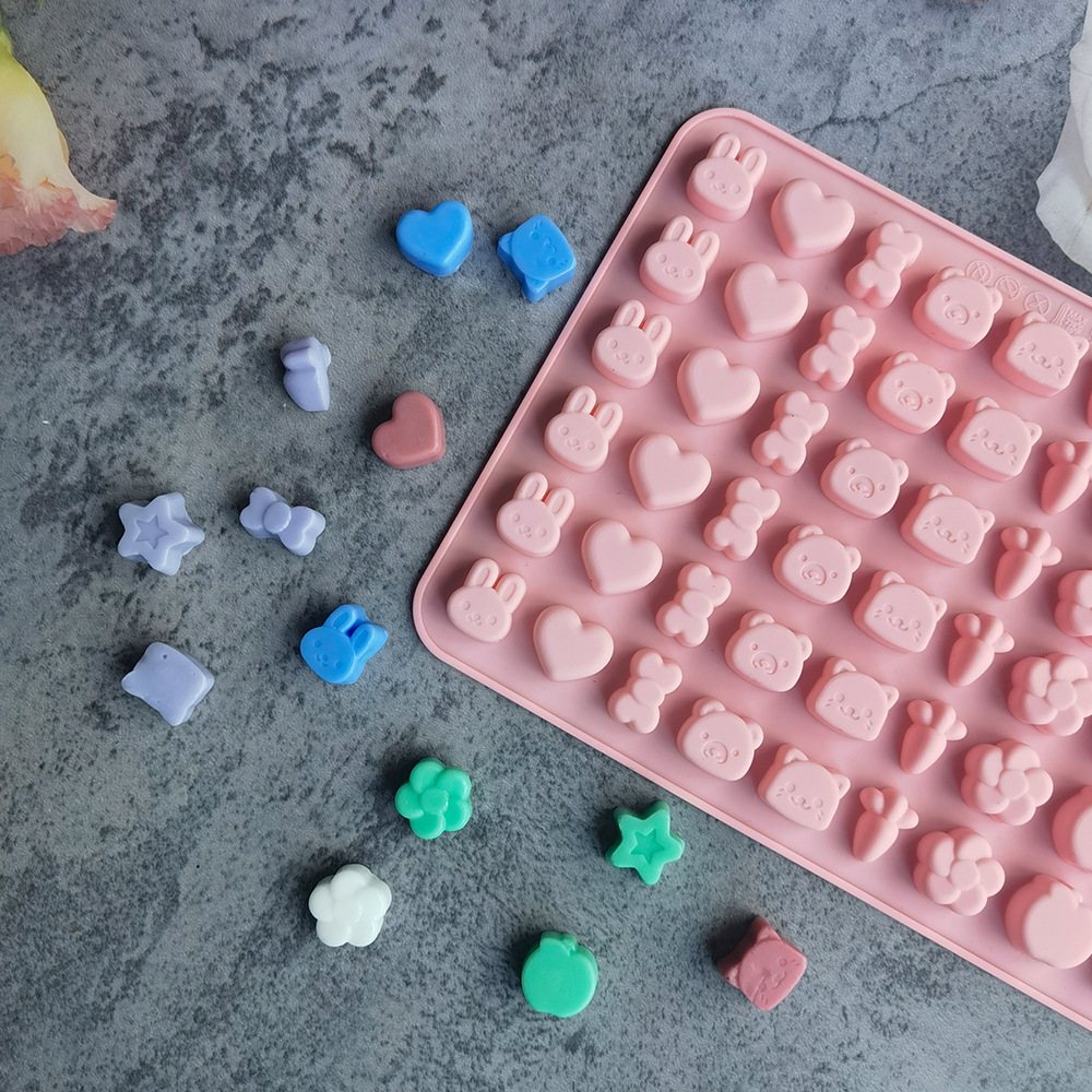 Ventas transfronterizas calientes de silicona 54 animales conejos molde de dulces pudín molde de galletas de chocolate de cocina