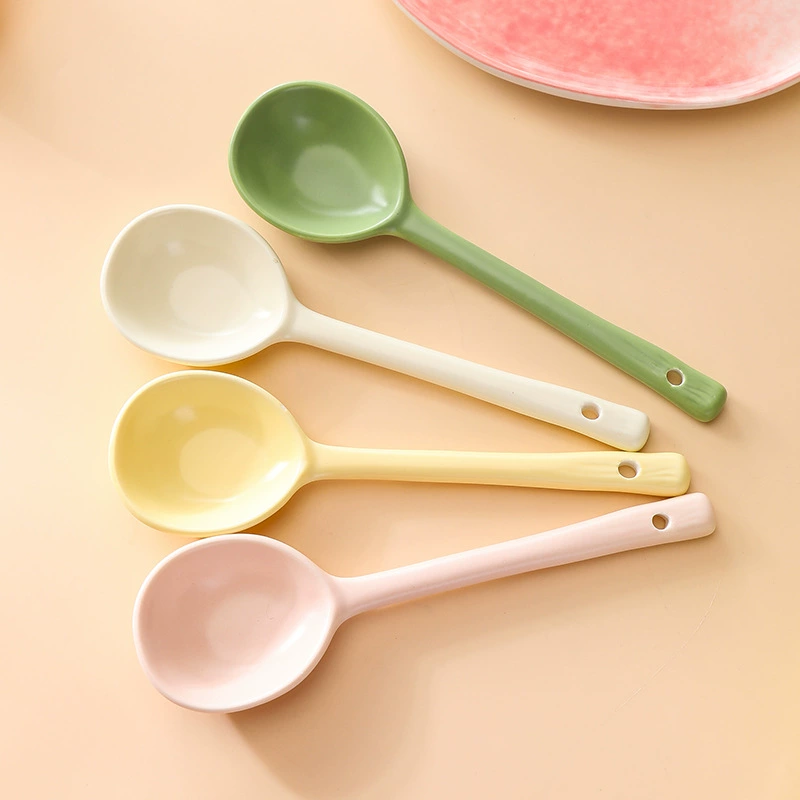 Прям Red Cream Furnishing Ceramics Long -handle Tablet Milk Yellow Skeleton High Beauty Small Spoon Tablet