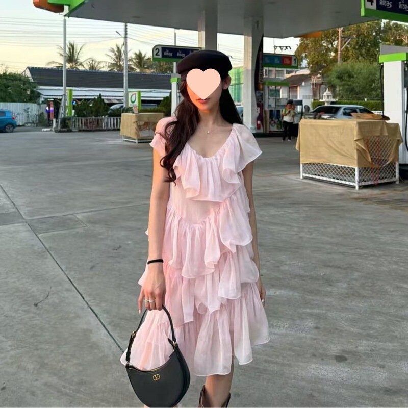 Korean-Style Romantic and Elegant Ruffled Sleeveless Dress for Women, New Summer Style, French-Style Long Sweet and Elegant Dress Korean-Style Romantic and Elegant Ruffled Sleeveless Dress for Women, New Summer Style, French-Style Long Sweet and Elegant Dress