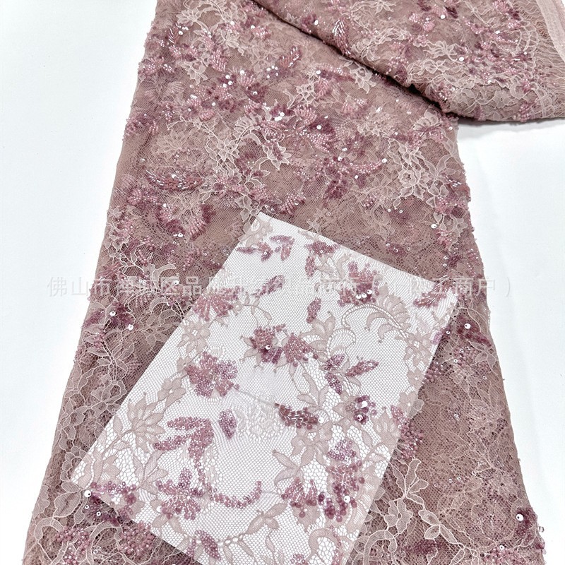 Niche Zhong lujo ligero Gao vestido vestido tela 3m encaje pestañas bordado tela de encaje bordado de perlas