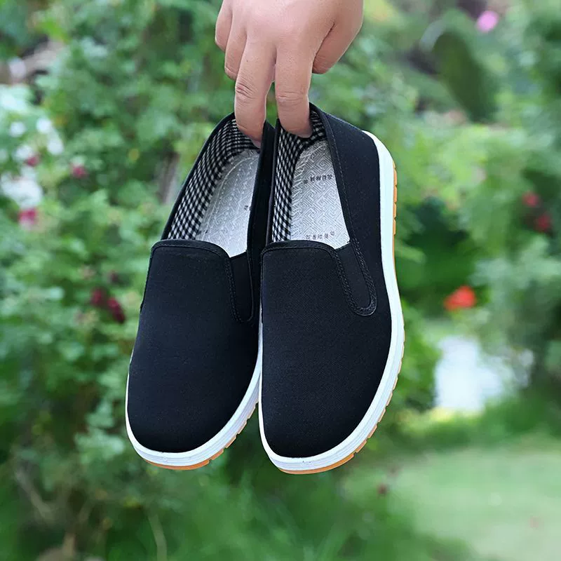 Весной и осенью старая пекинская обувь из ткани с мягким дном, нескользящая и износостойкая работа, черная ткань обувь один педаль