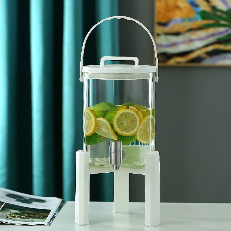 Cesta del refrigerador botella de agua fría con grifo vidrio gran capacidad botella de agua fría hogar bebida enzima cubo sellado burbuja cubo de vino