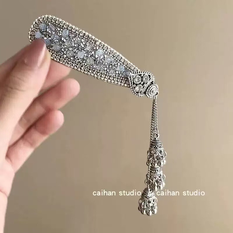 璀璨星河~黑曜石闪钻名族风铃铛流苏发夹女感甜美前额侧边夹包邮|undefined