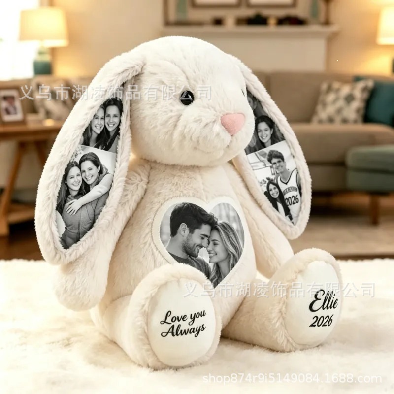 Muñeco de Peluche Conejo Orejas Largas de Algodón PP Bordado Personalizable para Regalos image 3