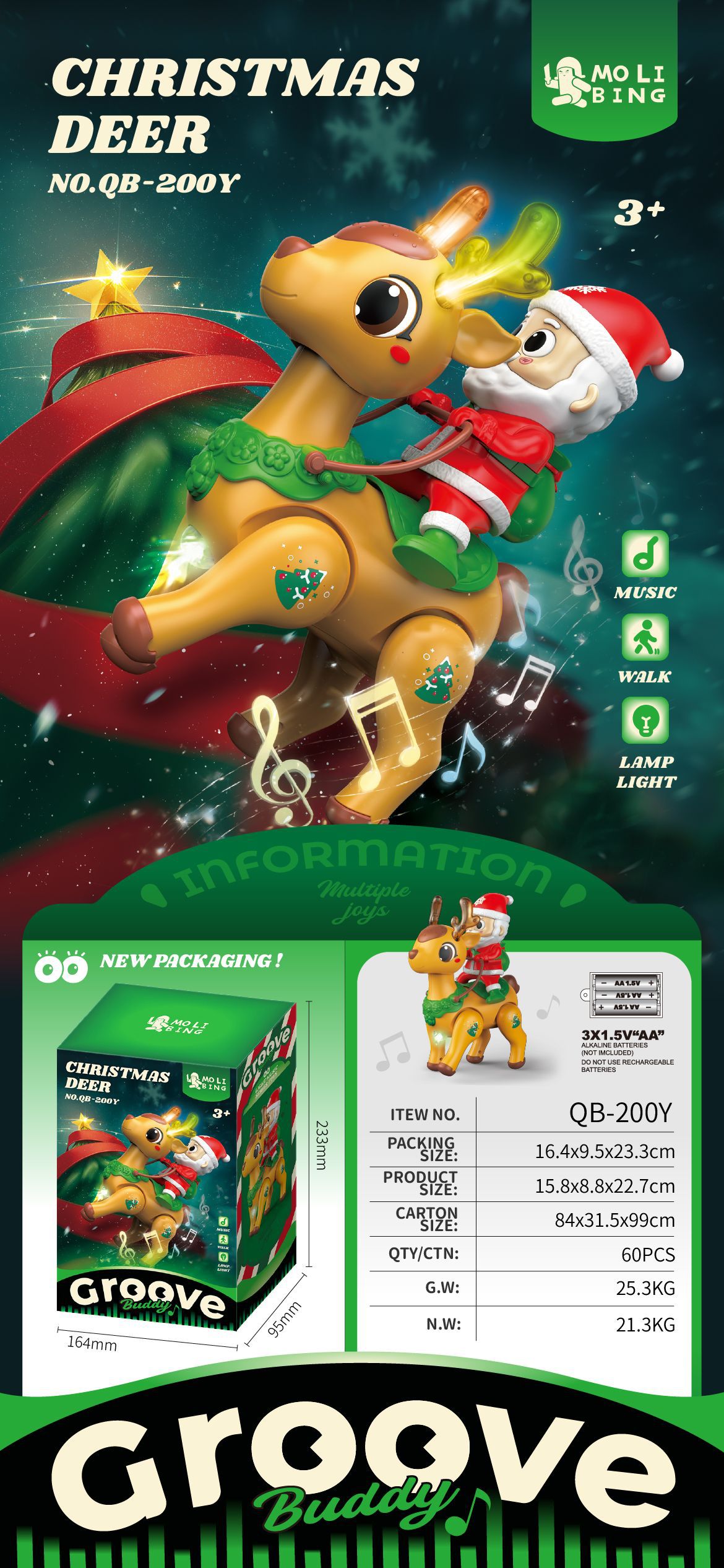Nuevos juguetes de Navidad transfronterizos para ancianos y renos muñecas eléctricas iluminación música regalos recargables juguetes para niños