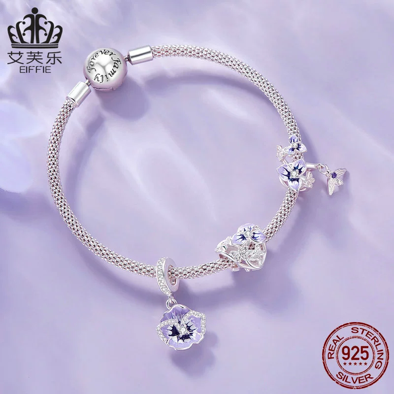 艾芙乐 Purple beads, аксессуар, для импорта, серебро 925 образец, три цвета, цветочный