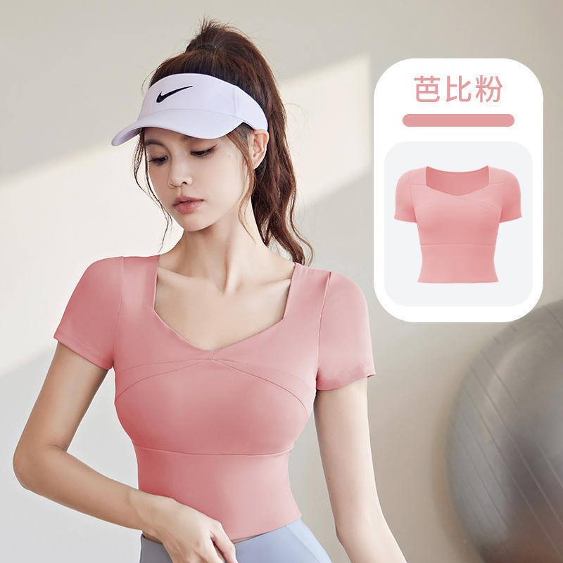Trajes de yoga para mujeres de verano nuevo secado rápido manguito corto cojín de pecho para correr salto de cuerda ropa deportiva comercio al por mayor