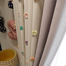奶油风立体彩虹球刺绣遮光雪尼尔窗帘男孩女孩房韩式可爱窗纱成品