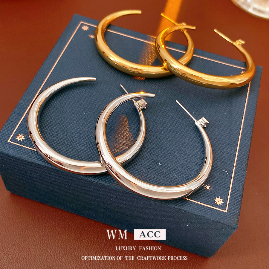 Aguja de plata fría Zircon aretes redondos en forma de C estilo personalidad exagerada pernos de orejas de nicho de alta calidad