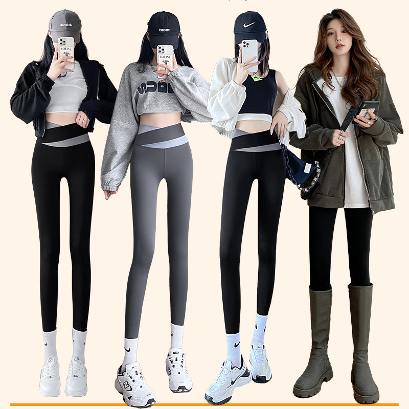 Shark pants women wear thin 2023 new high waist waist skinny leg tight cross waist yoga Barbie leggings