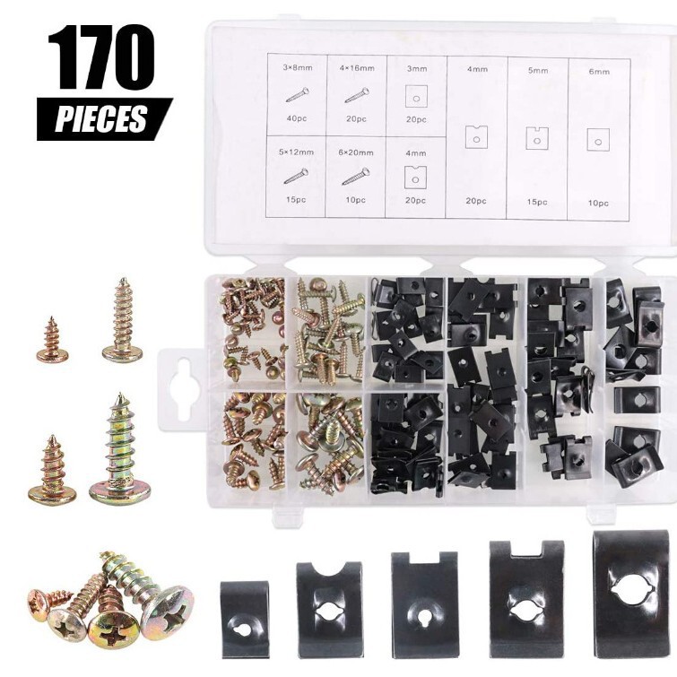 170PCs car auto U-clip U-shaped nuts and screws classification kit for dashboard interior