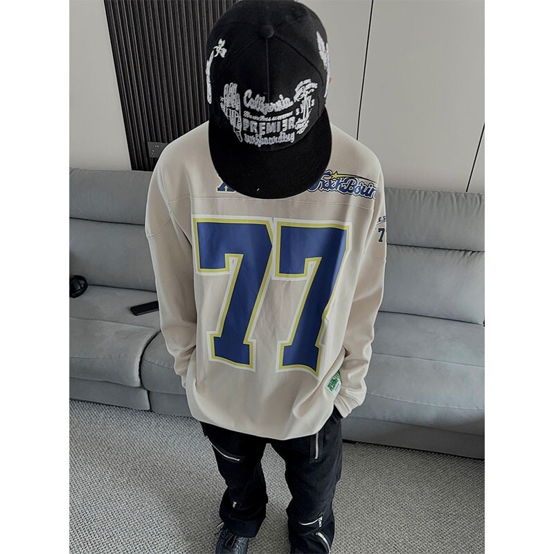 American Street Ice Hockey Suit No. 77 Original Retro Rugby Couple National Fashion Long Sleeve Sweatshirt Men's Loose Top Autumn