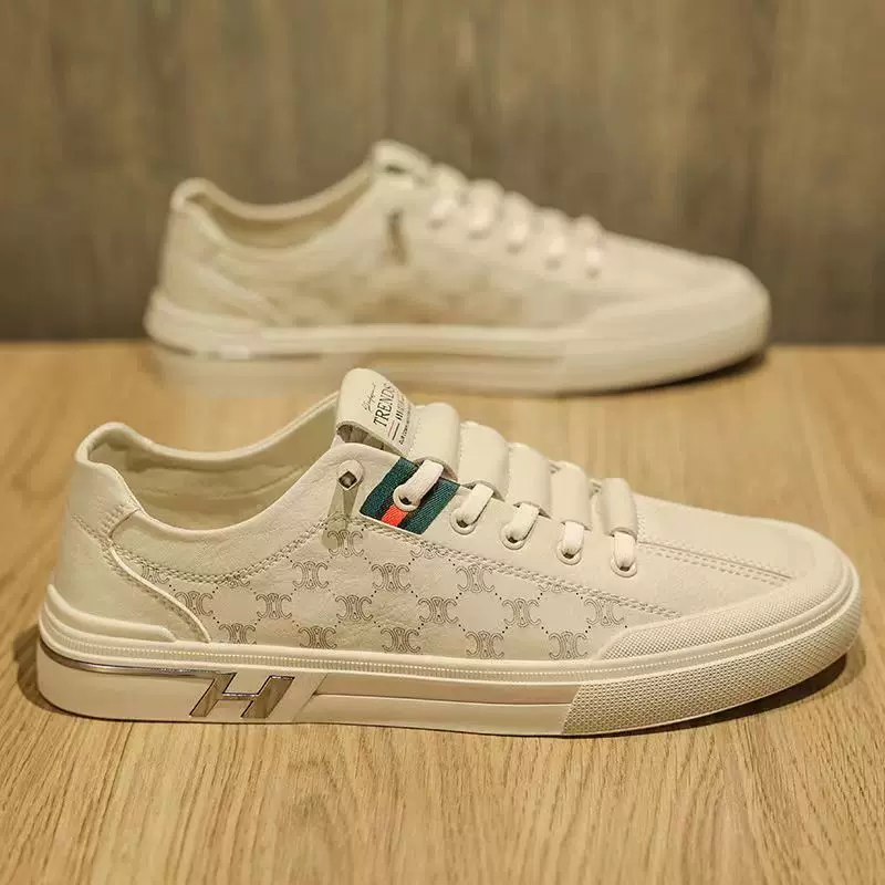 Summer footwear for leisure, sneakers, fashionable low white shoes, 2023, Korean style