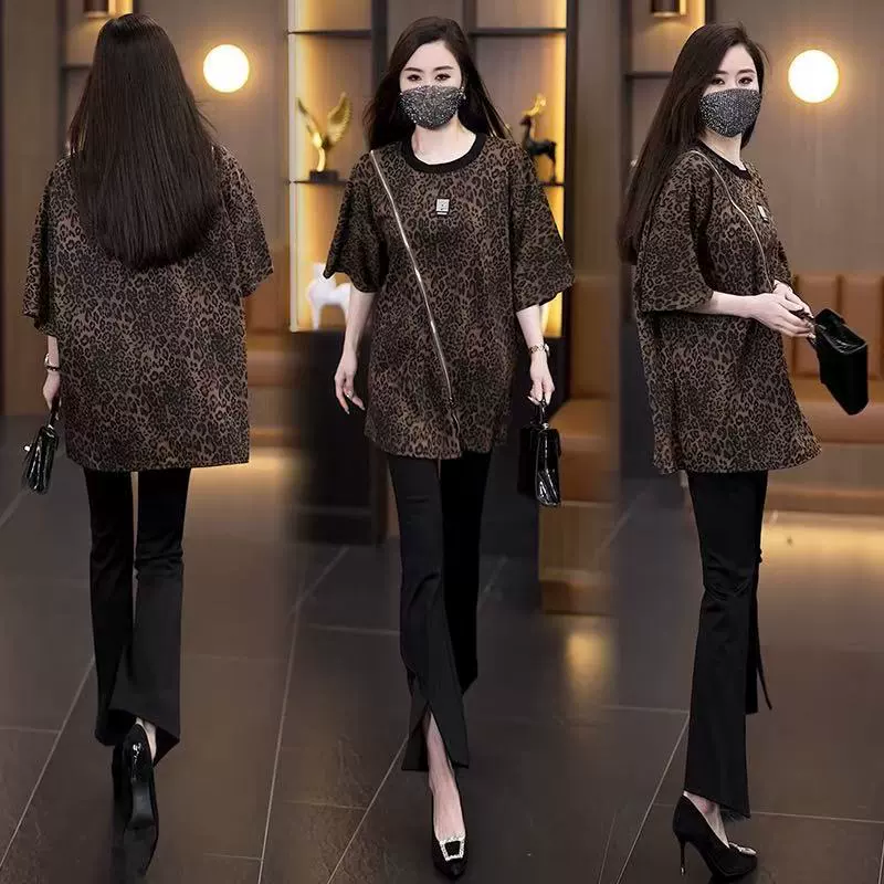 Новая европейская и американская дизайнерская рубашка с короткими рукавами и леопардовым принтом на молнии для женщин, летняя свободная рубашка с открытыми плечами для похудения