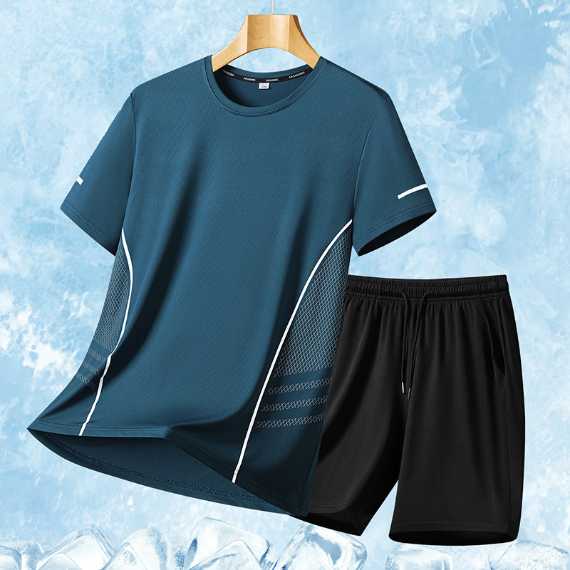 [Punto de puesto principal] Camiseta de cuello redondo de secado rápido de manga corta de estilo caliente Traje de carrera de moda deportiva casual para hombres