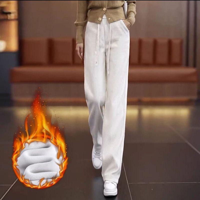 Pantalones rectos de lana de meandruño para mujeres primavera, otoño y invierno 2025 nuevos pantalones de pierna ancha de cintura alta y delgada sueltos y colgantes