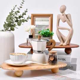 竹木盖圆形盖子茶杯盖现货仿木纹家用客厅圆形实木底座零食托盘