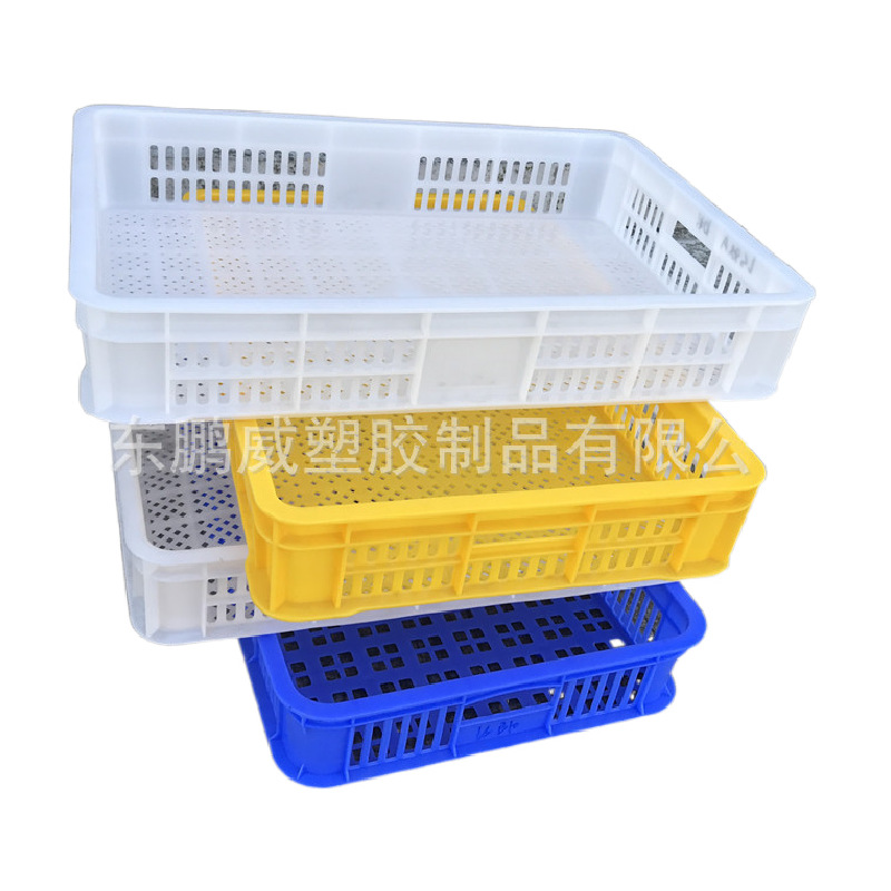 厂家现货东莞深圳海鲜食品配送运输筐 镂空胶框 矮板塑料周转箱